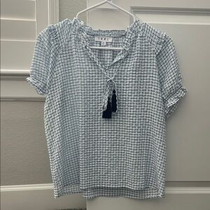 THML Light Blue Plaid Blouse with Tassels